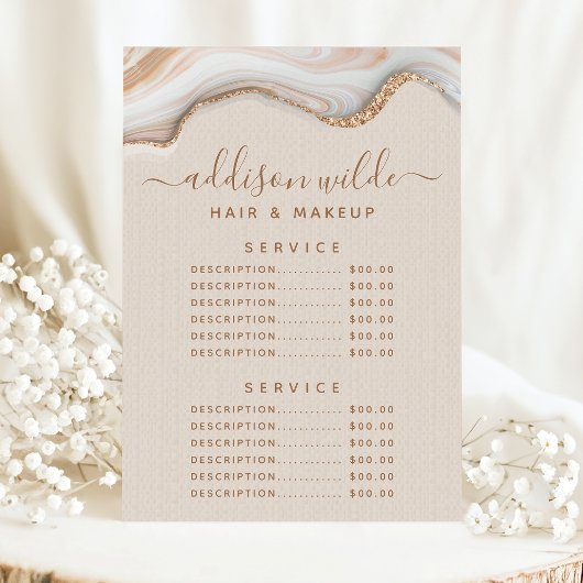 Elegant Gold Glitter Marble Agate Service Price Menu