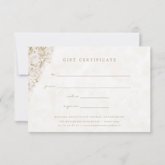 Elegant Gold Glitter Marble Gift Certificate Kaart (Achterkant)