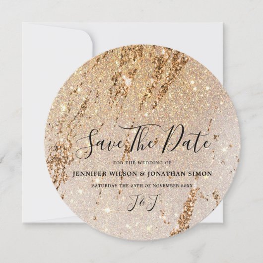 Elegant Gold Glitter Modern Luxury Sparkle Save The Date (Voorkant)