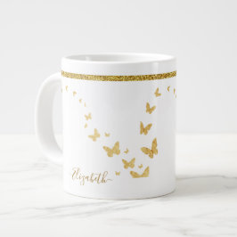 Elegant Gold Glitter Monogram Naam Grote Koffiekop