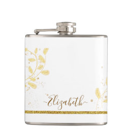 Elegant Gold Glitter Monogram Naam Heupfles