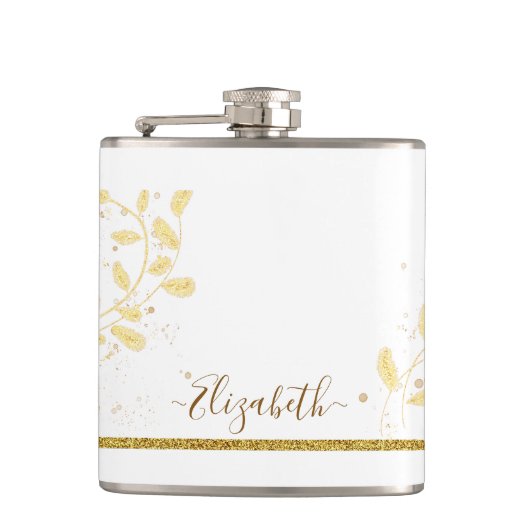 Elegant Gold Glitter Monogram Naam Heupfles (Voorkant)