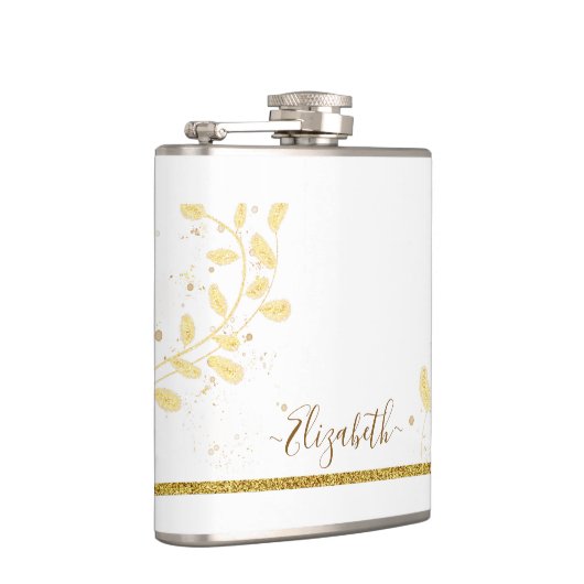 Elegant Gold Glitter Monogram Naam Heupfles (Rechts)