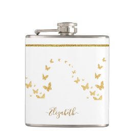 Elegant Gold Glitter Monogram Naam Heupfles