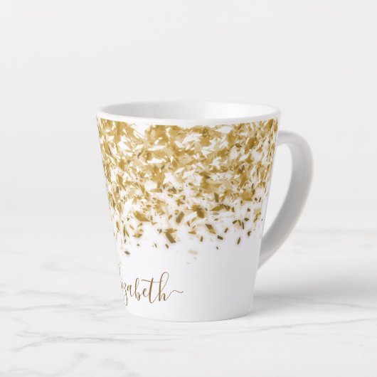 Elegant Gold Glitter Monogram Naam Latte Mok (Rechterhoek)