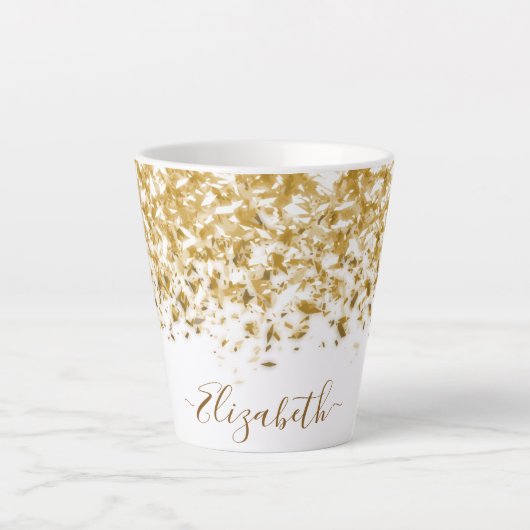 Elegant Gold Glitter Monogram Naam Latte Mok (Voorkant)