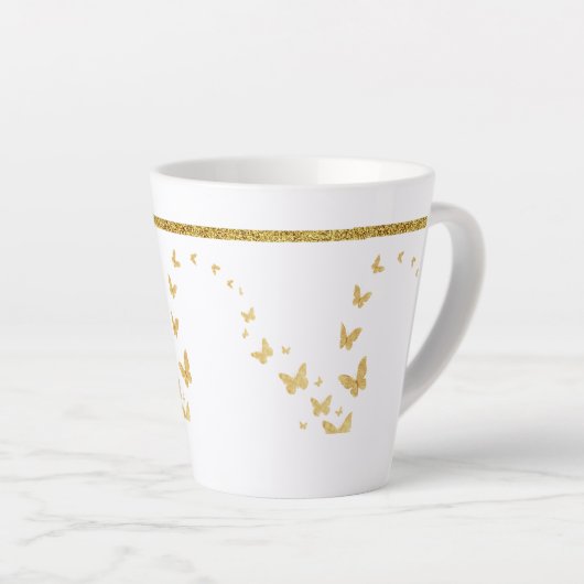 Elegant Gold Glitter Monogram Naam Latte Mok (Rechterhoek)