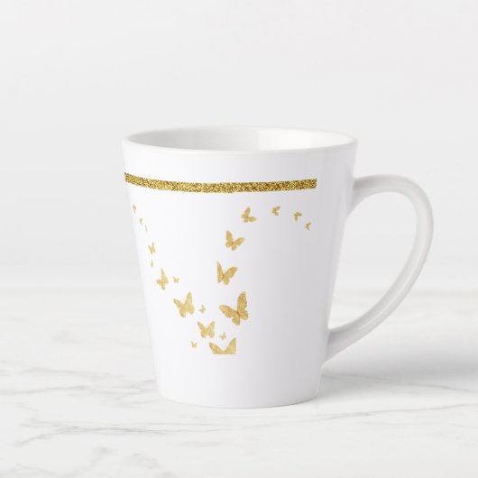 Elegant Gold Glitter Monogram Naam Latte Mok (Rechts)