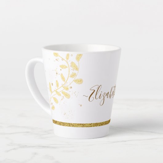 Elegant Gold Glitter Monogram Naam Latte Mok (Linkerhoek)