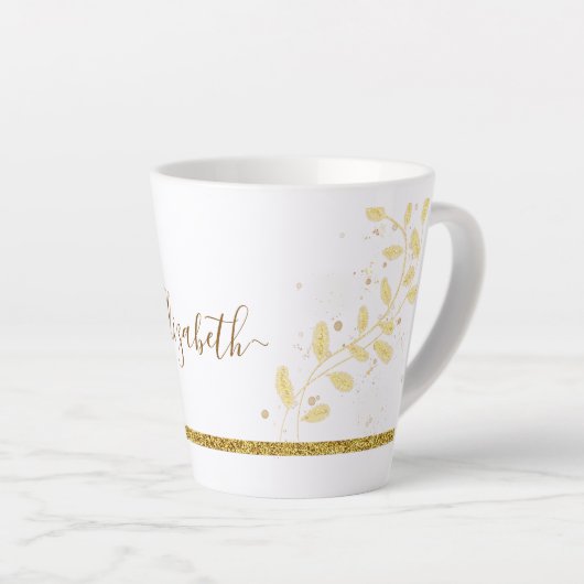Elegant Gold Glitter Monogram Naam Latte Mok (Rechterhoek)