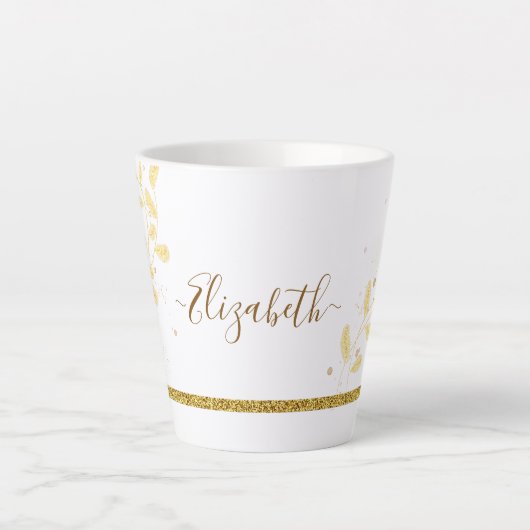 Elegant Gold Glitter Monogram Naam Latte Mok (Voorkant)