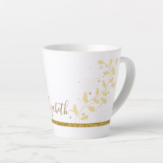 Elegant Gold Glitter Monogram Naam Latte Mok (Rechterhoek)