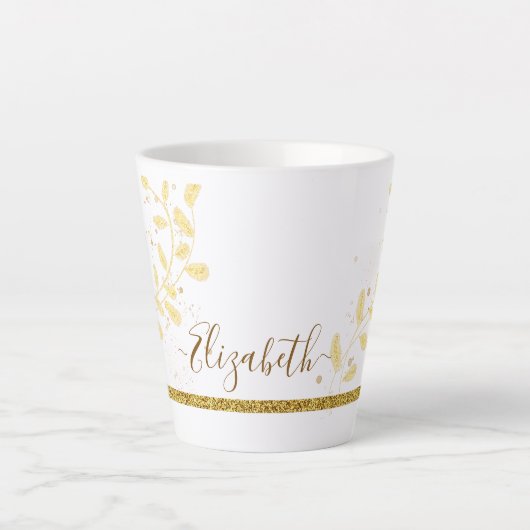 Elegant Gold Glitter Monogram Naam Latte Mok (Voorkant)