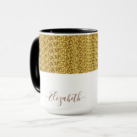 Elegant Gold Glitter Monogram Naam Mok (Voorkant links)