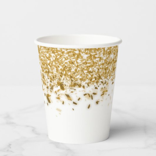 Elegant Gold Glitter Monogram Naam Papieren Bekers (Achterkant)