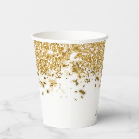 Elegant Gold Glitter Monogram Naam Papieren Bekers (Rechts)