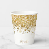 Elegant Gold Glitter Monogram Naam Papieren Bekers (Voorkant)