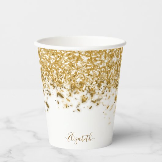 Elegant Gold Glitter Monogram Naam Papieren Bekers (Voorkant)
