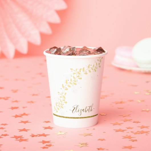 Elegant Gold Glitter Monogram Naam Papieren Bekers (Insitu)