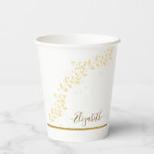 Elegant Gold Glitter Monogram Naam Papieren Bekers (Achterkant)