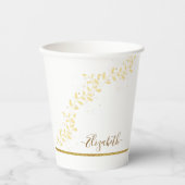 Elegant Gold Glitter Monogram Naam Papieren Bekers (Voorkant)