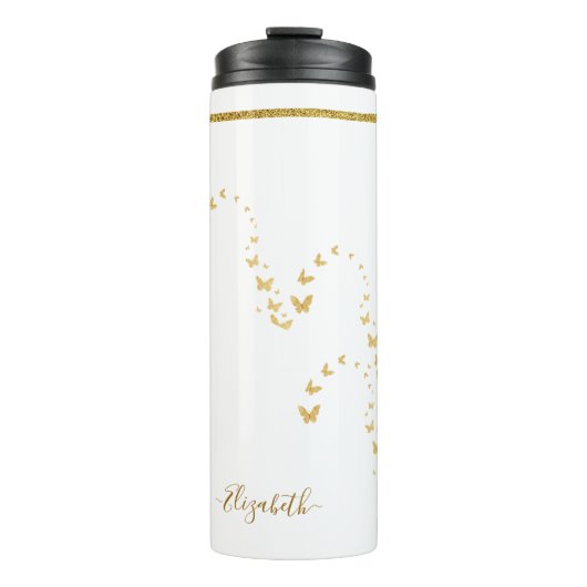 Elegant Gold Glitter Monogram Naam Thermosbeker (Voorkant)