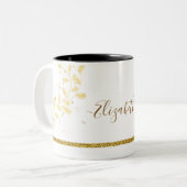Elegant Gold Glitter Monogram Naam Tweekleurige Koffiemok (Voorkant links)