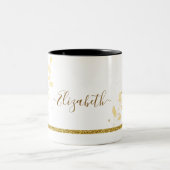 Elegant Gold Glitter Monogram Naam Tweekleurige Koffiemok (Center)