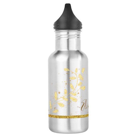 Elegant Gold Glitter Monogram Naam Waterfles (Links)