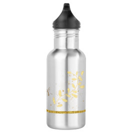 Elegant Gold Glitter Monogram Naam Waterfles