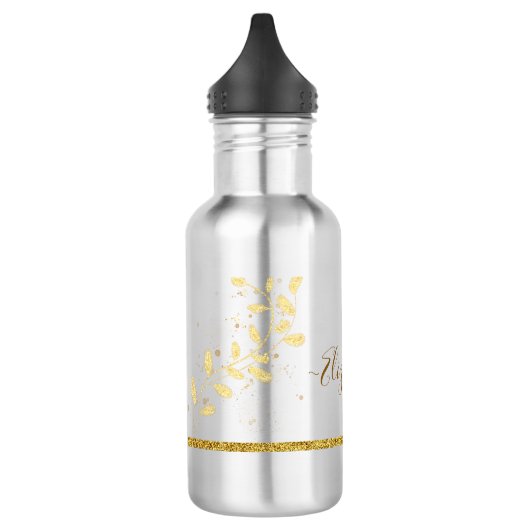 Elegant Gold Glitter Monogram Naam Waterfles (Links)