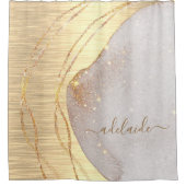 Elegant Gold Glitter Monogram Name Script Metallic Douchegordijn (Voorkant)
