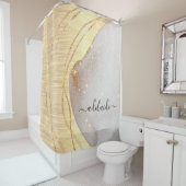 Elegant Gold Glitter Monogram Name Script Metallic Douchegordijn (In situ)