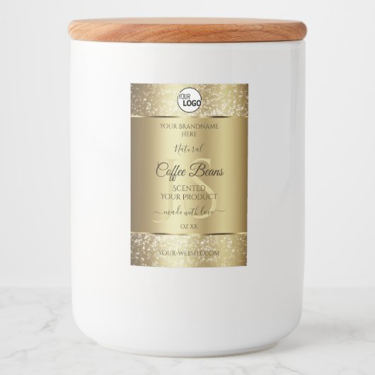 Elegant Gold Glitter Monogram Product Labels Logo Voedselcontainer Etiket (Voorkant)
