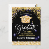 Elegant Gold Glitter Mousserende GraduPartij Briefkaart (Voorkant / Achterkant)