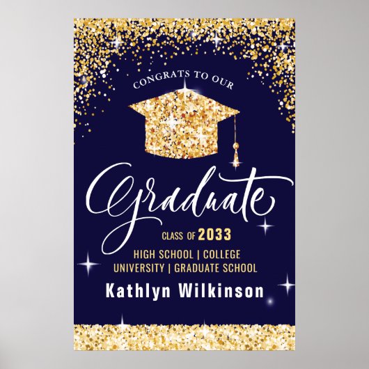 Elegant Gold Glitter Mousserende GraduPartij Poster (Voorkant)
