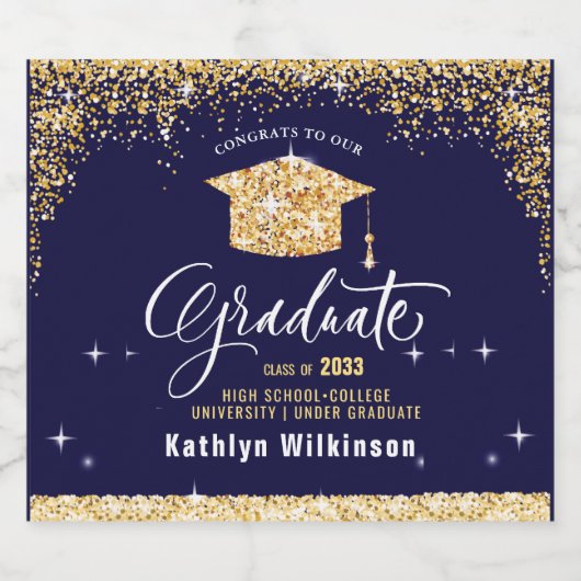 Elegant Gold Glitter Mousserende GraduPartij Sparkling Wijnetiket (Enkel label)