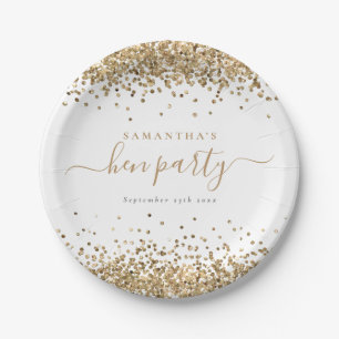 Elegant Gold Glitter Naam Datum Hen Partij Papieren Bordje