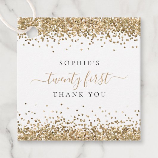 Elegant Gold Glitter Name 21e Hartelijk dank Bedankjes Labels (Voorkant)