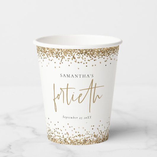 Elegant Gold Glitter Name Date Forst Party Pape Papieren Bekers (Voorkant)