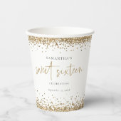 Elegant Gold Glitter Name Date Sweet Sixteen Papieren Bekers (Voorkant)