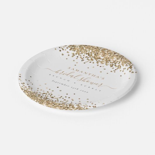 Elegant Gold Glitter Name Date Vrijgezellenfeest Papieren Bordje (Gekanteld)