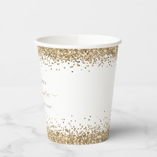 Elegant Gold Glitter Name Quinceañera Party Papieren Bekers (Links)