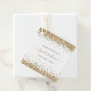 Elegant Gold Glitter Name Sweet Sixteen Bedankt Bedankjes Labels