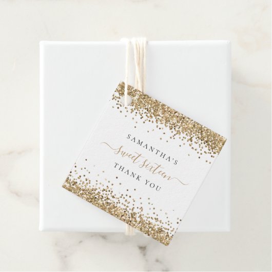 Elegant Gold Glitter Name Sweet Sixteen Bedankt Bedankjes Labels (In situ)