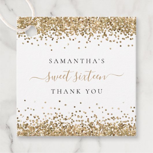 Elegant Gold Glitter Name Sweet Sixteen Bedankt Bedankjes Labels (Voorkant)