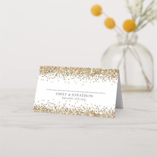 Elegant Gold Glitter Names Date Weddenschap Plaatskaartje (Voorkant)