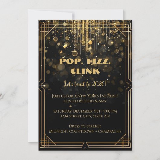 Elegant Gold Glitter New Year’s Eve Invitation Kaart (Voorkant)