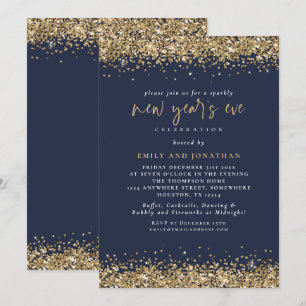 Elegant Gold Glitter New Years ve Navy Blue Kaart