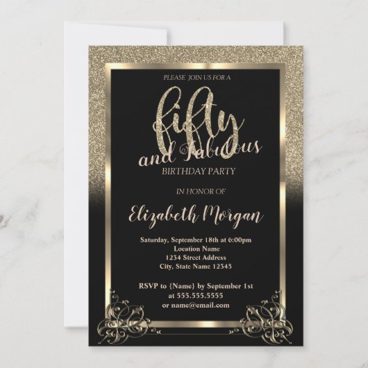 Elegant Gold Glitter Ombre 50e verjaardag Kaart (Voorkant)